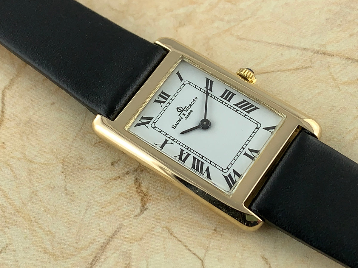 Vintage Baume Mercier 14K Yellow Gold Tank Hand wind Mechanical Back In Time International