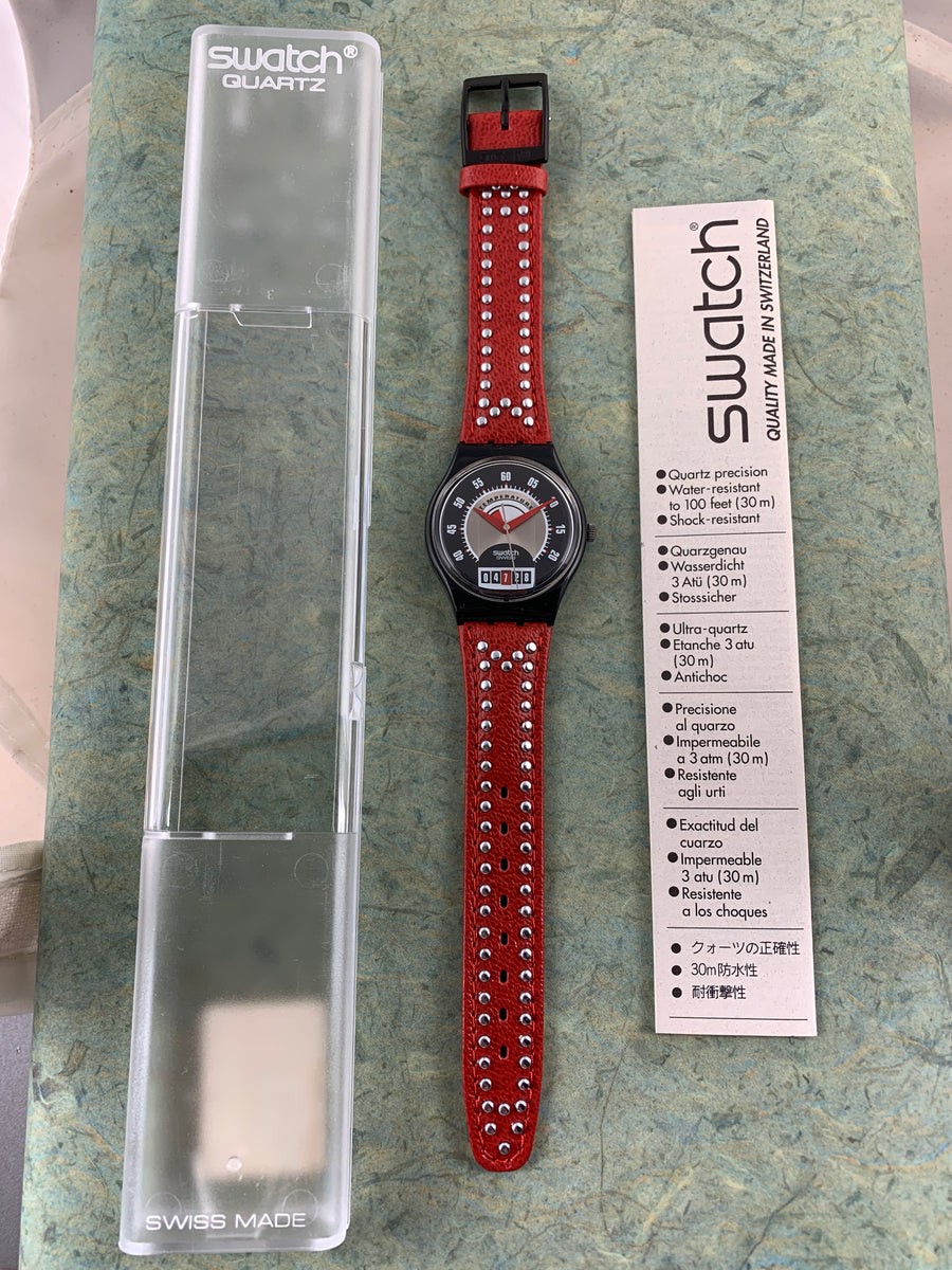 Vintage NOS Swatch Originals GB418 Red Flame Plastic/Leather