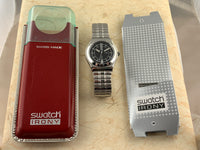 Vintage NOS Swatch Irony MID-SIZE YLS104A Avalanche Stainless Steel Quartz 1996 VERY RARE!