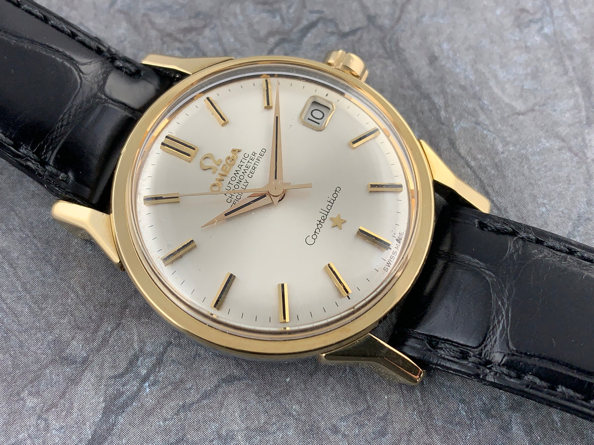 Vintage Omega Constellation 14K Gold Top Stainless Steel Back