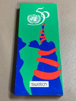 Vintage NOS Swatch Originals Chronograph UNlimited SCZ103 50TH Anniversary of the United Nations Special Package Edition Plastic Quartz 1995 VERY RARE!