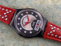 Vintage NOS Swatch Originals GB418 Red Flame Plastic/Leather Quartz 1995 VERY RARE!