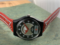 Vintage NOS Swatch Originals GB418 Red Flame Plastic/Leather Quartz 1995 VERY RARE!