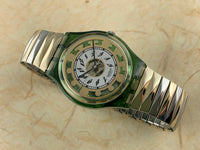 Vintage NOS Swatch Originals Green Shine GG131 Plastic/Metal Quartz 1994