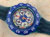 Vintage NOS Swatch Originals AquaChrono Big Blue SBN101 Plastic Quartz 1994 VERY RARE!