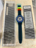 Vintage NOS Swatch Originals AquaChrono Big Blue SBN101 Plastic Quartz 1994 VERY RARE!