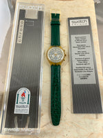 Vintage NOS Swatch Originals Chronograph Clocher SCJ400 Plastic/Leather Quartz 1995 VERY RARE!