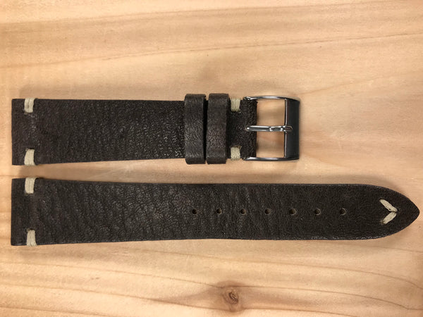 Dark Wood Brown Handmade & Hand-stitched Italian Leather Strap | 20mm X 16mm - Back In Time International | Back In Time International