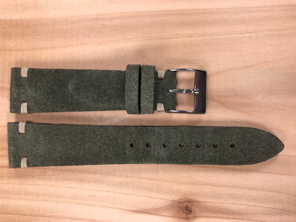 Olive Green Suede Handmade & Hand-stitched Italian Leather Strap | 20mm X 16mm - Back In Time International | Back In Time International