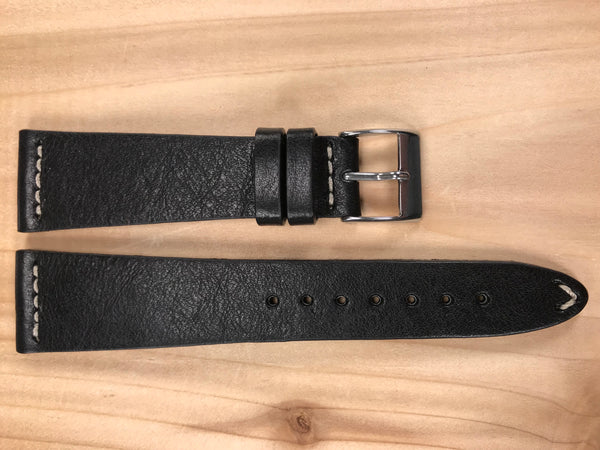 Black Handmade & Hand-stitched Italian Leather Strap | 22mm X 16mm - Back In Time International | Back In Time International