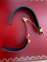 Vintage OEM Cartier 18K Yellow Gold Double C Folding Clasp W/ Generic NOS 17MM Black Calf Leather Strap