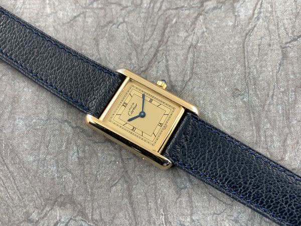 Vintage Louis Cartier Tank Mens Watch Argent 925 Gold Plated 