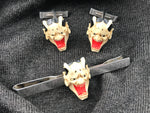 950 Silver and painted resin Hannya Mask Noh Demon cufflinks and tie bar - Cool Vintage | Back In Time International
