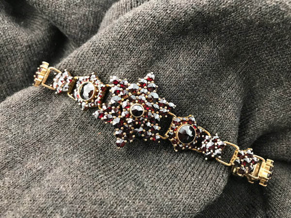 Vintage Fine Jewellery Second Hand Sterling Silver Two Row Garnet Bracelet,  Dated Circa 2000s at John Lewis & Partners
