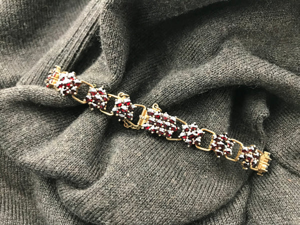 Antique Victorian Bohemian Garnet Bracelet Gilded Silver Hinged Bangle -  Ruby Lane