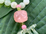 Vintage Korean serpentine jade and rose quartz beaded necklace with fruit pendant/amulet