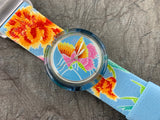 Vintage NOS Swatch Originals POP MIDSIZE Watch Fleurs D Ete PMK112 Plastic Quartz 1996 VERY RARE!