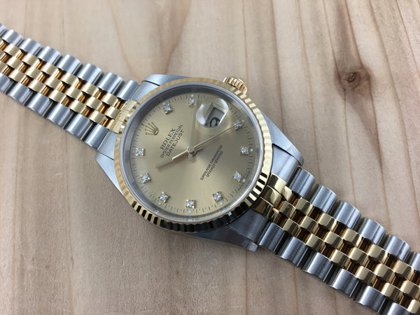 Rolex Oyster Perpetual Datejust Stainless Steel/18K Gold with OEM Diamond Dial 16233