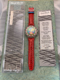 Vintage NOS Swatch Originals AquaChrono Lillibeth SBK104 Plastic/Leather Quartz 1994 RARE!