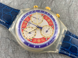 Vintage NOS Swatch Originals Chronograph Ocean Breeze SCK107 Plastic/Leather Quartz 1994 RARE!
