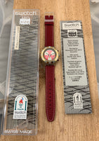 Vintage NOS Swatch Originals AquaChrono MIDsize Red Sun SEK105 Plastic/Leather Quartz 1995