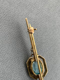 Vintage Art Deco Blue topaz 10K  yellow gold bar pin